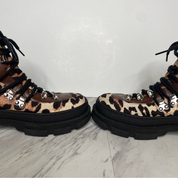 Ganni Leopard Lace Up Hiker Boot 39 - Picture 6 of 15